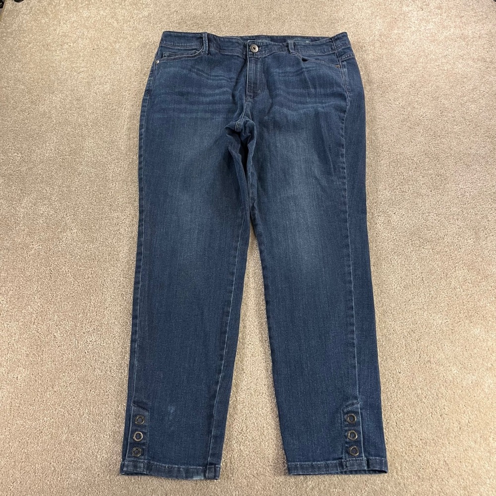 J.Jill Slim Ankle Jeans Womens 14P Blue Grommet Hem Authentic Fit Mid Rise